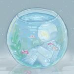  1girl aquarium blonde_hair fish fishbowl full_body goldfish helmet in_container leg_hug looking_away sitting solo spacesuit urotsuki yami_(yamitukiyoru) yume_2kki 