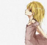  1girl abcity bare_shoulders blonde_hair blue_eyes dress empty_eyes expressionless kagamine_rin looking_up lowres parted_lips short_hair sketch solo toto_momoko vocaloid 