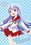  1girl blue_eyes blue_hair eyelashes happinesscharge_precure! happy heart long_hair looking_at_viewer muraiaria open_mouth precure ribbon school_uniform serafuku shirayuki_hime shirt skirt smile solo standing translation_request 