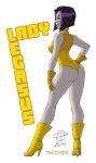 1girl alternate_costume ass bad_deviantart_id bad_id bare_legs bob_cut boots breasts call_me_po colored_skin dc_comics forehead_jewel from_behind gloves grey_skin hand_on_hip high_heel_boots high_heels lady_legasus leotard purple_hair raven_(dc) smile solo teen_titans teen_titans_go! thong_leotard violet_eyes