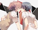  2girls akuma_no_riddle azuma_tokaku closed_eyes grey_eyes grey_hair heart ichinose_haru incipient_kiss multiple_girls muraichi necktie pink_hair school_uniform sweater_vest yuri 