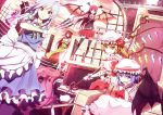  6+girls blonde_hair bow braid dress fang flandre_scarlet frills hair_bow hair_ribbon hat head_wings hong_meiling izayoi_sakuya knife koakuma long_hair maid multiple_girls patchouli_knowledge purple_hair red_eyes redhead remilia_scarlet ribbon rizky_(strated) short_hair side_ponytail slit_pupils smile star the_embodiment_of_scarlet_devil thigh-highs touhou vampire weapon white_hair wings 