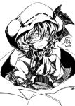  1girl female hat heart mob_cap monochrome neichiru remilia_scarlet short_hair smile solo touhou vampire wings 