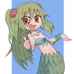  1girl green_hair jewelry mermaid monster_girl muromi-san namiuchigiwa_no_muromi-san necklace red_eyes seashell shell thumbs_up twintails 