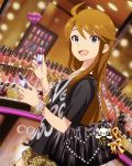  1girl :d artist_request bag blue_eyes bracelet brown_hair casual clothes_writing handbag idolmaster idolmaster_million_live! jewelry long_hair looking_at_viewer necklace official_art open_mouth smile solo tokoro_megumi 
