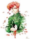  1boy aya_(1006826792) blood earrings gakuran highres hole jewelry jojo_no_kimyou_na_bouken kakyouin_noriaki male_focus redhead school_uniform solo 