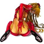  1girl ass bad_id bodysuit butt_crack evangelion:_2.0_you_can_(not)_advance from_behind hair_ornament long_hair looking_at_viewer looking_back neon_genesis_evangelion ntw-20_(artist) orange_hair parted_lips plugsuit rebuild_of_evangelion see-through sitting skin_tight solo souryuu_asuka_langley test_plugsuit w wariza white_background 