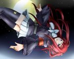  1girl black_legwear blue_eyes blush chaba_(cyazuke) full_moon hair_bobbles hair_ornament highres jewelry looking_at_viewer moon night no_naku_koro_ni_(series) open_mouth redhead ring ryuukishi07 shiny shiny_skin skirt solo thigh-highs twintails umineko_no_naku_koro_ni ushiromiya_ange zettai_ryouiki 