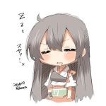  1girl akagi_(kantai_collection) blush brown_hair closed_eyes kantai_collection long_hair lowres muneate open_mouth rebecca_(keinelove) saliva sleeping solo 