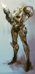  1girl armor blonde_hair blue_eyes highres ikeda_masateru long_hair metroid power_armor samus_aran solo varia_suit 