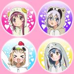  &gt;_&lt; :d animal_costume blonde_hair blue_eyes blue_hair brown_eyes bunny_costume chicken_costume closed_eyes da_(dajare) fang furutani_himawari glasses goat_costume hair_ornament hairclip heart ikeda_chitose oomuro_sakurako open_mouth pajamas purple_hair raccoon_costume silver_hair smile sugiura_ayano violet_eyes xd yuru_yuri 