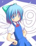  (9) 1girl blue_eyes blue_hair blush_stickers bow cirno hair_bow hands_on_hips ice ice_wings looking_at_viewer shichinose smile solo touhou wings 