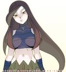  1girl artist_request azami_(pokemon) black_hair breasts frontier_brain long_hair mo-mo multicolored_hair navel pokemon pokemon_(anime) red_eyes simple_background solo white_background 