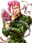  1boy bad_id bouquet flower gabriel_(dadaist) gakuran hierophant_green jojo_no_kimyou_na_bouken kakyouin_noriaki male_focus manly mio_(gabriel) pink_hair school_uniform solo stand_(jojo) tentacle 