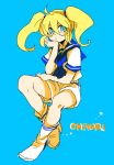  1girl blonde_hair blue_background blue_eyes dress kitashirakawa_chiyuri neckerchief sailor_dress shimana_(cs-ts-az) simple_background solo touhou touhou_(pc-98) twintails 