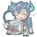  1girl armor boar breasts bristle chibi cleavage closed_eyes helmet horn ice league_of_legends open_mouth sejuani shenren short_hair weapon 