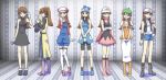  alternate_costume beret blue_(pokemon) brown_hair dress gloves hat lowres overalls pokemon shorts skirt straw_hat 