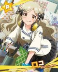  &gt;:) 1girl :q bow bracelet character_name coat green_eyes grey_hair hair_bow handa_roko headphones headphones_around_neck idolmaster idolmaster_million_live! jewelry official_art pantyhose tongue tongue_out yellow_eyes 