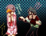  1boy 1girl araragi_koyomi araragi_tsukihi bird brother_and_sister dondongarara japanese_clothes kimono monogatari_(series) nisemonogatari outstretched_arms parody siblings zombie_pose 