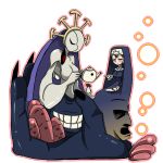  1girl bad_id bad_pixiv_id black_sclera breasts cross cross_necklace crown cup double_(skullgirls) dual_persona extra_eyes extra_mouth habit kairui monster nun red_eyes skullgirls teacup teapot 