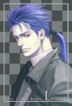  1boy blue_hair character_name copyright_name earrings fate/stay_night fate_(series) formal jewelry lancer long_hair male_focus ponytail red_eyes solo suit syuhei210 