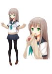  1girl brown_hair green_eyes highres liong long_hair original pantyhose school_uniform serafuku solo 