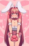  1girl animal_ears bare_shoulders blush breasts cleavage di_gi_charat dice gift hair_ornament incoming_gift large_breasts long_hair outstretched_hand rabbit_ears red_eyes redhead saiste smile solo usada_hikaru valentine very_long_hair 
