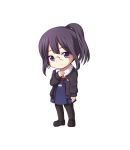  1girl asagiri_shiori black_eyes black_hair chibi glasses highres kuena pantyhose side_ponytail solo tamako_market 