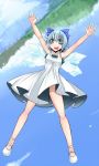  1girl alternate_costume aoshima blue_eyes blue_hair cirno dress hair_ribbon highres no_panties ribbon solo sundress touhou wings 