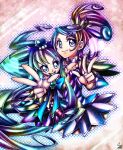  2girls blue_eyes blue_hair bow choker cure_marine cure_sword curly_hair dokidoki!_precure hair_ornament hairpin heartcatch_precure! kenzaki_makoto kurumi_erika long_hair magical_girl multiple_girls ninomae ponytail precure purple_hair ribbon short_hair skirt smile spade v 