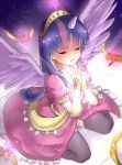  1girl black_legwear closed_eyes dress horn long_hair magister_(bigbakunyuu) magister_(medical_whiskey) multicolored_hair my_little_pony my_little_pony_friendship_is_magic personification pink_hair praying purple_hair sitting solo spoilers streaked_hair tears thigh-highs tiara twilight_sparkle two-tone_hair wariza wings 