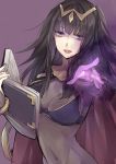  1girl bad_id black_hair bodysuit book bracelet breasts bridal_gauntlets cleavage clothed_navel covered_navel fire_emblem fire_emblem:_kakusei jewelry nintendo solo tharja yuzuki_karu 