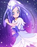  1girl blue_bow blue_eyes blue_hair bow cure_diamond curly_hair dokidoki!_precure dress hishikawa_rikka long_hair lowres magical_girl ponytail precure ribbon smile solo tj-type1 