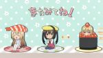  3girls ahoge blush_stickers brown_hair chibi food in_food long_hair minami-ke minami_chiaki minami_haruka minami_kana minigirl multiple_girls nori_(seaweed) omelet plate roe screencap shrimp sitting sushi tamagoyaki thigh-highs twintails 