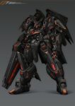  glowing grey_background gun highres holding holding_gun holding_weapon korean_commentary looking_down mecha open_hand original science_fiction shadow solo superphotrone visor weapon 