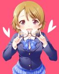  1girl blazer brown_hair glasses glasses_removed holding holding_glasses koizumi_hanayo love_live!_school_idol_project mitsuki_meiya open_mouth school_uniform short_hair skirt solo violet_eyes 