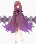  1girl akki_(shin_sekai_yori) androgynous barefoot blue_eyes cloak feet female full_body hair_between_eyes highres jiman looking_at_viewer redhead shin_sekai_yori simple_background solo 