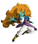  1girl :d blue_eyes blue_skin boots breasts detached_sleeve detached_sleeves dragon_ball dragon_ball_z dragonball_z long_hair open_mouth orange_hair simple_background smile ulimatos white_background zangya 