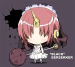  1girl :&lt; berserker_of_black blush character_name chibi dress elbow_gloves fate/apocrypha fate_(series) gloves hair_over_eyes horn long_hair mace ogarasu pink_hair solo veil weapon white_dress white_gloves 