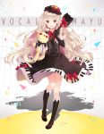  1girl axe elbow_gloves gloves highres hitsukuya long_hair mayu_(vocaloid) red_eyes solo stuffed_animal stuffed_toy usano_mimi vocaloid weapon white_hair 