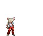  1girl animated animated_gif bow female fire fujiwara_no_mokou hair_bow king_of_fighters long_hair lowres parody pixel_art red_eyes silver_hair solo suspenders the_king_of_fighters touhou 