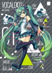  1girl boots capura_lin character_name detached_sleeves green_eyes green_hair hatsune_miku headset long_hair microphone microphone_stand necktie open_mouth skirt solo thigh-highs thigh_boots twintails very_long_hair vocaloid 