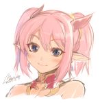  10s 1girl 2013 bare_shoulders blue_eyes blush dated detached_collar earrings eyebrows face head_tilt horns jewelry lilim_(shingeki_no_bahamut) looking_at_viewer mel/a pink_hair pointy_ears portrait scrunchie shingeki_no_bahamut short_twintails signature sketch slit_pupils smile solo twintails white_background 