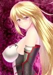  1girl bare_shoulders blonde_hair blush breasts elbow_gloves gloves kai_(link2262) large_breasts long_hair milla_(tales_of_xillia_2) pink_eyes profile sideboob solo tales_of_(series) tales_of_xillia tears 