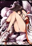  1girl ahri animal_ears bare_shoulders barefoot beancurd black_hair breasts cleavage fox_ears highres korean_clothes league_of_legends legs long_hair long_legs panties solo underwear white_panties yellow_eyes 