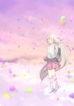  1girl balloon bare_shoulders blue_eyes boots braid clouds ia_(vocaloid) long_hair open_mouth single_thighhigh skirt smile solo thigh-highs twin_braids ume_(plumblossom) very_long_hair vocaloid 