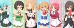  1boy 5girls apron asuna_(sao) between_breasts crossdressinging detached_collar gift highres kirigaya_suguha kirito kirito_(sao-ggo) lisbeth maid maid_apron multiple_girls rateratte shinon_(sao) silica sword_art_online trap wrist_cuffs 