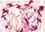  1girl hair_ribbon heart mizuki_yuuma original panties pink_hair red_eyes ribbon smile solo tress_ribbon twintails underwear 