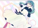  1girl dress green_eyes green_hair hatsune_miku heart highres junjou_skirt_(vocaloid) solo tokiji twintails vocaloid 