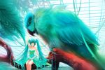  1girl aqua_eyes aqua_hair bird branch hatsune_miku minigirl parrot twintails vocaloid zhifeiji 